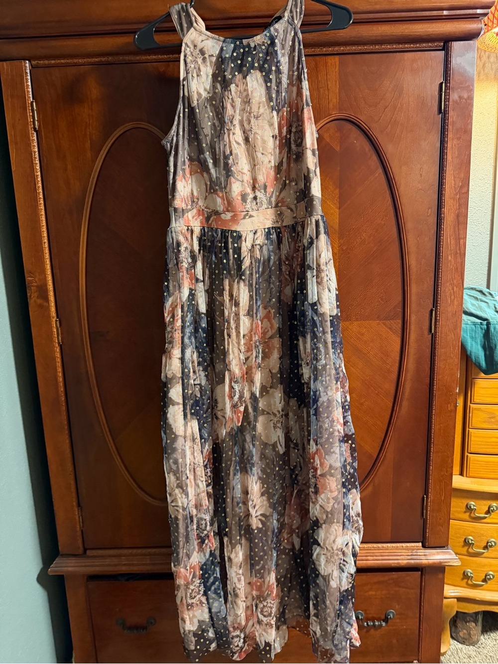 Floral Polka Dot Maxi Dress - Navy, Blush & Cream